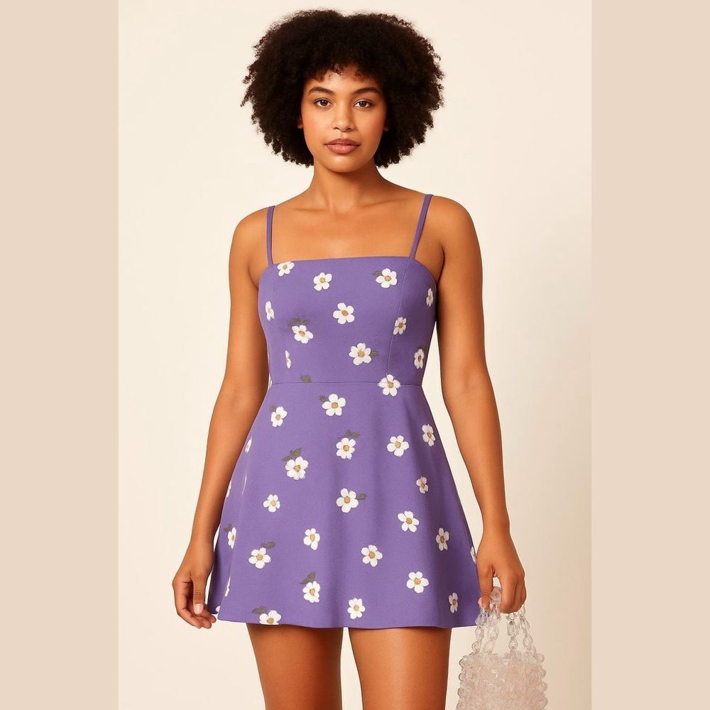 Reformation Kendall Dress in Purple Cornelia Print- Size 0